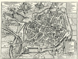 Figure 1: Map of Dijon 1574. Edouard Bredin. Archives municipales de Dijon, cote 4, Fi 956.